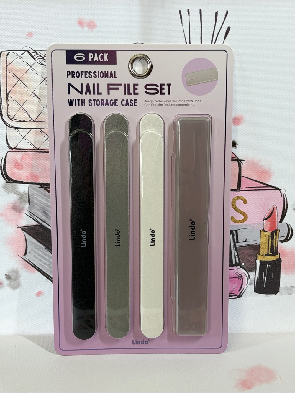 Lindo 6 Pack Professional Nail File Set with Storage Case - Neutral Mix NEW